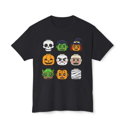 halloween building brick head pumpkin ghost zombie boys shirt