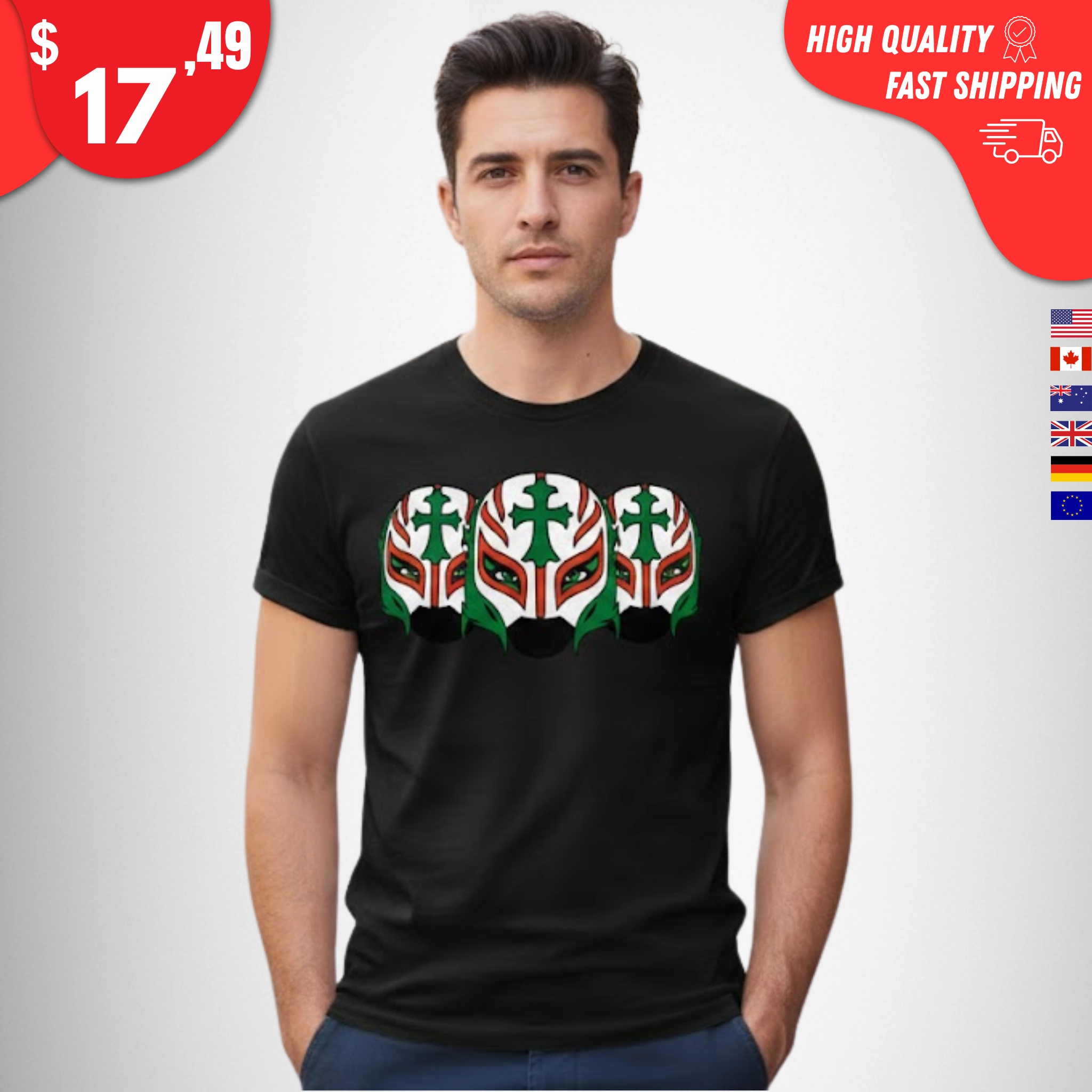 Rey-Mysterio-Three-Mask-Faces-Shirt Rey Mysterio Three Mask Faces Shirt